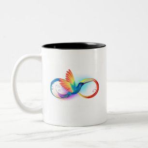 Rainbow Hummingbird with Infinity symbol Two-Tone Coffee Mug