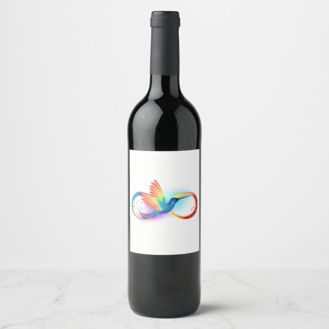 Rainbow Hummingbird with Infinity symbol Wine Label (Front)