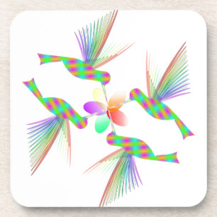 Rainbow Hummingbirds Kissing A Flower Coaster