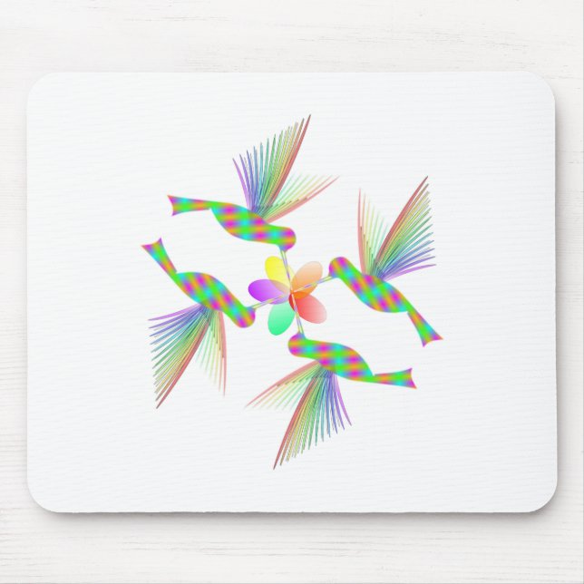 Rainbow Hummingbirds Kissing A Flower Mouse Pad (Front)
