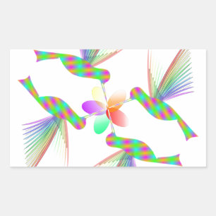 Rainbow Hummingbirds Kissing A Flower Rectangular Sticker