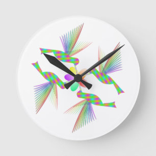 Rainbow Hummingbirds Kissing A Flower Round Clock