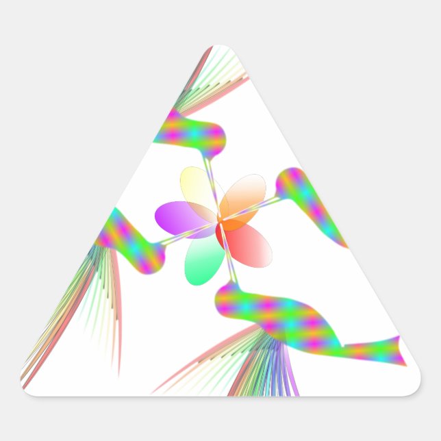 Rainbow Hummingbirds Kissing A Flower Triangle Sticker (Front)