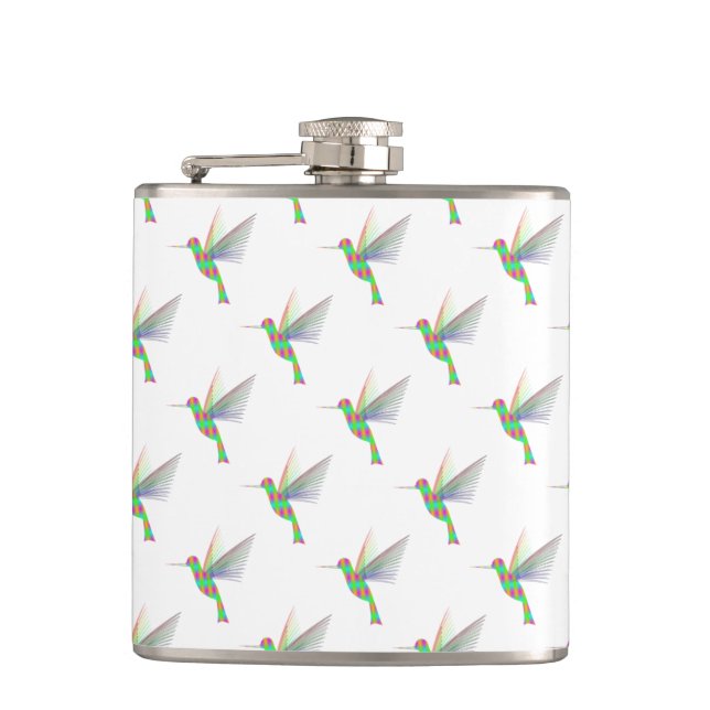 Rainbow Hummingbirds Pattern Hip Flask (Front)