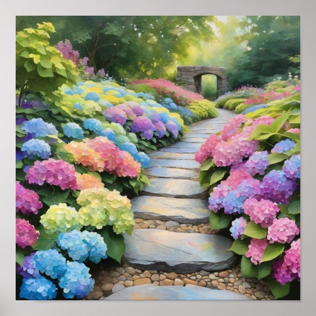 Rainbow Hydrangea Garden Path Poster (Front)