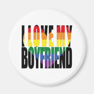 Rainbow I Love My Boyfriend Heart Magnet