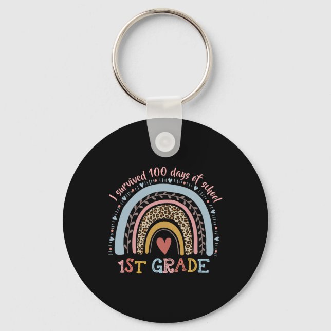 Rainbow I Survived 100 Days Of 1st Grade School St Key Ring (Front)