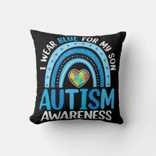 Rainbow I Wear Blue For My Son Autism Awareness Cushion