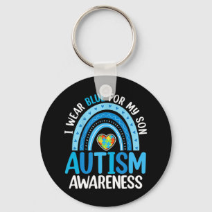 Rainbow I Wear Blue For My Son Autism Awareness Gi Key Ring