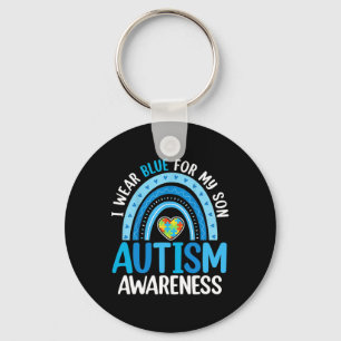 Rainbow I Wear Blue For My Son Autism Awareness Key Ring