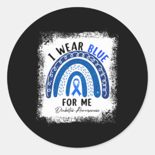 Rainbow I Wear Blue Ribbon For Me T1d Diabetes Awa Classic Round Sticker