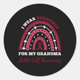 Rainbow I Wear Burgundy For My Grandma Sickle Cell Classic Round Sticker