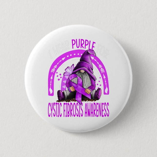 Rainbow I Wear Purple Cystic Fibrosis Awareness 6 Cm Round Badge (Front)