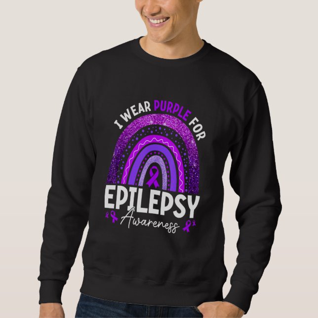 Rainbow I Wear Purple Ribbon For Epilepsy Awarenes Sweatshirt (Front)