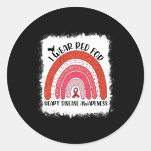 Rainbow I Wear Red For Heart Disease Awareness Mon Classic Round Sticker