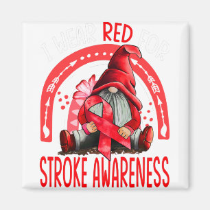 Rainbow I Wear Red Stroke Awareness Gnomes Magnet