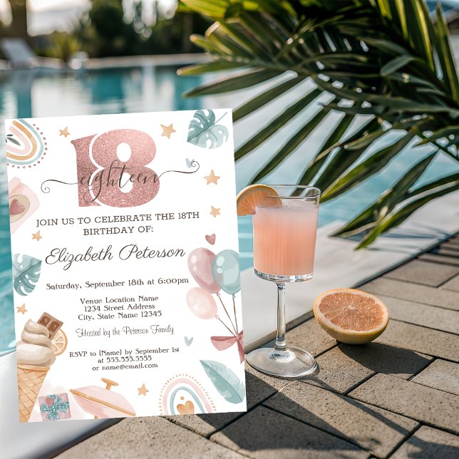 Rainbow,Ice cream,Balloons Summer 18th Birthday  Invitation (Creator Uploaded)
