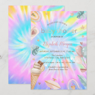 Rainbow Ice cream Balloons Tie Dye Baby Shower  Invitation
