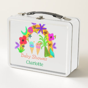 Rainbow ice cream cones watercolor baby shower add metal lunch box