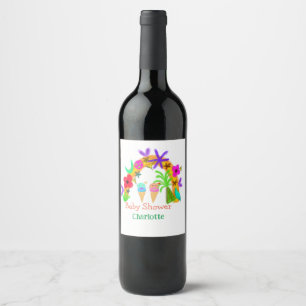 Rainbow ice cream cones watercolor baby shower add wine label