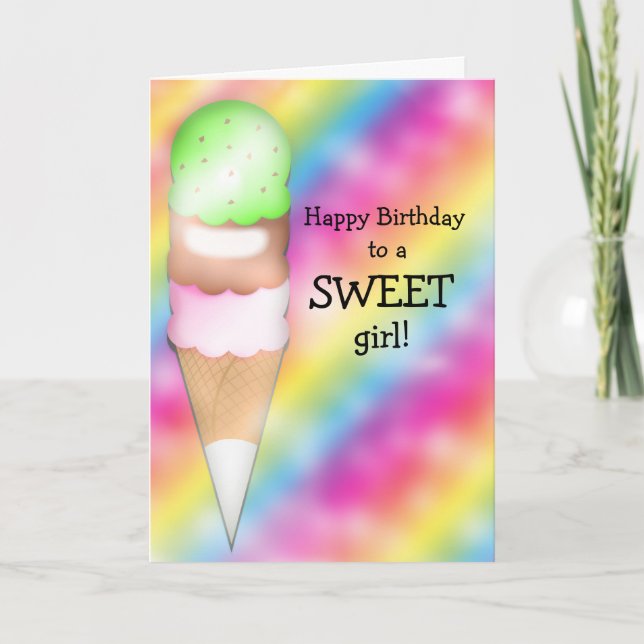 Rainbow Ice Cream Custom Greeting Birthday Card (Front)