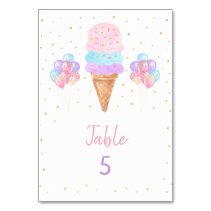 Rainbow Ice Cream Pink Gold Birthday Table Number
