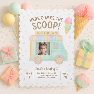 Rainbow Ice Cream Truck Photo Birthday  Invitation
