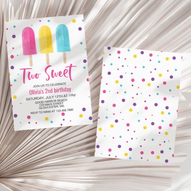Rainbow Ice Pop Two Sweet Summer Birthday Invitation (Creator Uploaded)