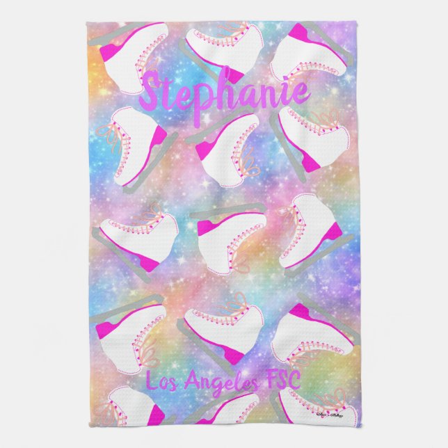 Rainbow Ice Skating Pattern Personalised  Tea Towel (Vertical)
