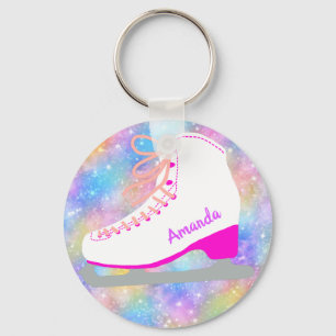 Rainbow Ice Skating Personalized Figure Skater's Key Ring