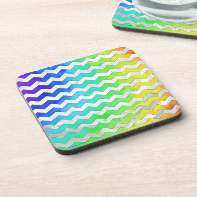 Rainbow Icy Chevron Pattern Coaster (Left Side)