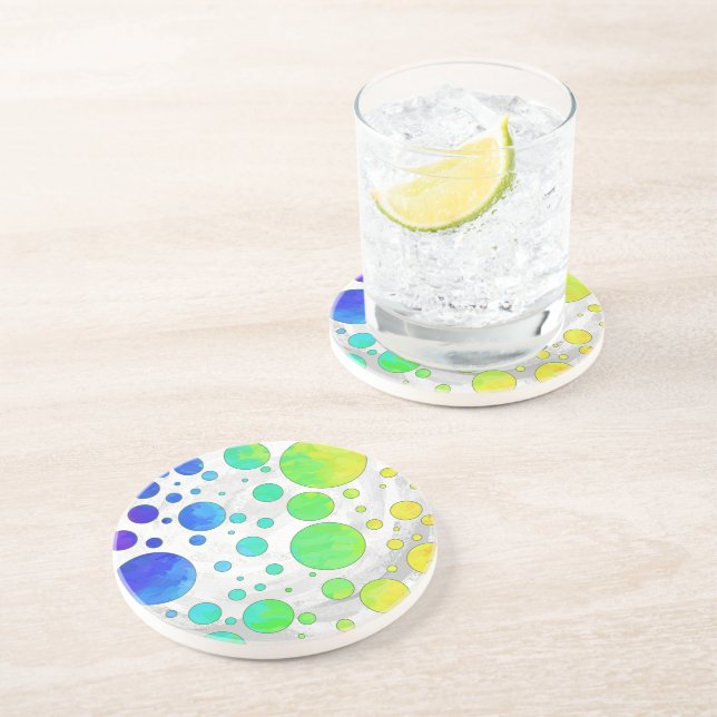 Rainbow Icy Polka Dot Pattern Coaster (Side)