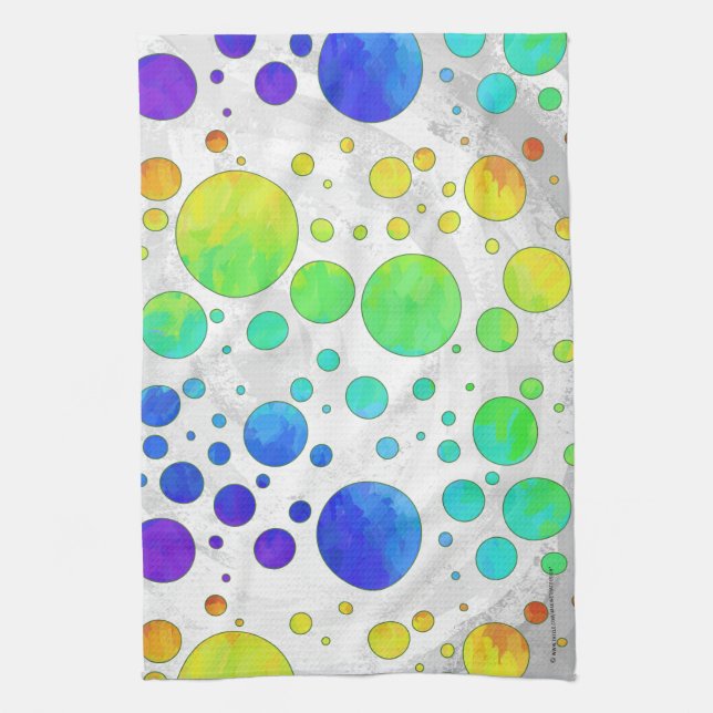 Rainbow Icy Polka Dot Pattern Tea Towel (Vertical)