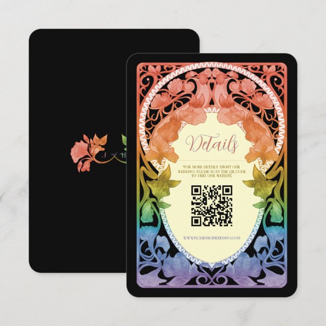 Rainbow II Art Nouveau QR Code Wedding Enclosure Card (Front/Back)