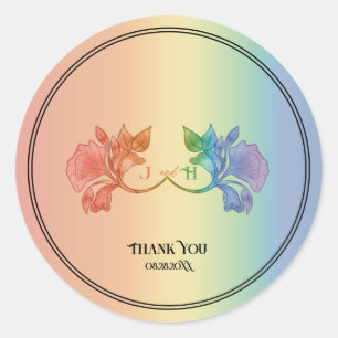 Rainbow II Watercolor Art Nouveau Wedding Classic Round Sticker
