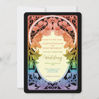 Rainbow II Watercolor Art Nouveau Wedding Invitation