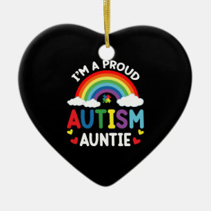 Rainbow I'm A Proud Autism Auntie Autism Awareness Ceramic Ornament