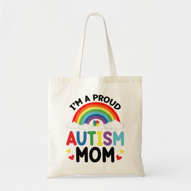 Rainbow I'm A Proud Autism Mum Autism Awareness Tote Bag (Front)