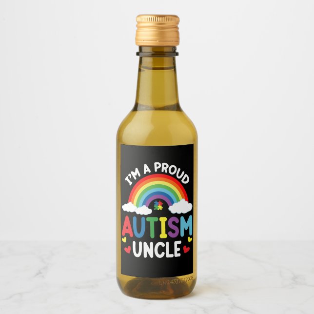 Rainbow I'm A Proud Autism Uncle Autism Awareness Wine Label (Front)