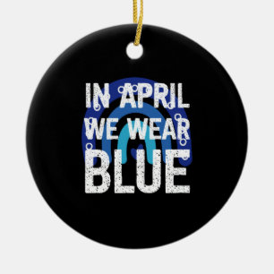Rainbow In April We Wear Blue Autism Awareness Ceramic Ornament