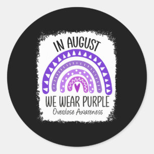 Rainbow In August We Wear Purple Overdose Awarenes Classic Round Sticker