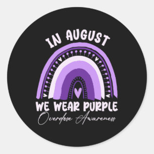 Rainbow In August We Wear Purple Overdose Awarenes Classic Round Sticker