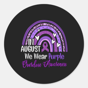 Rainbow In August We Wear Purple Overdose Awarenes Classic Round Sticker