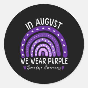 Rainbow In August We Wear Purple Overdose Awarenes Classic Round Sticker