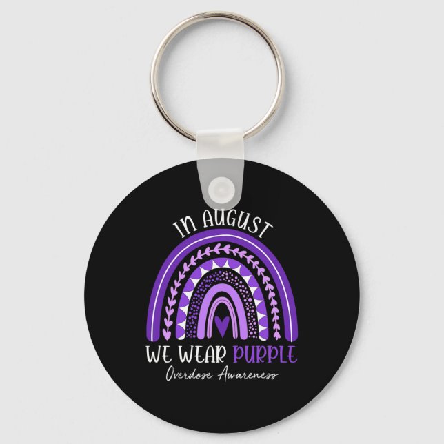 Rainbow In August We Wear Purple Overdose Awarenes Key Ring (Front)