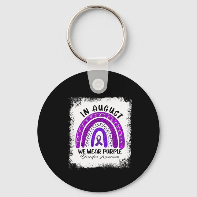 Rainbow In August We Wear Purple Overdose Awarenes Key Ring (Front)