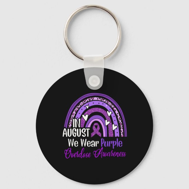 Rainbow In August We Wear Purple Overdose Awarenes Key Ring (Front)