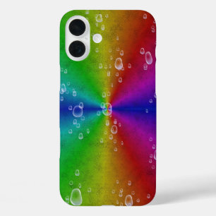 Rainbow in elephant skin leather optik with drops iPhone 16 plus case