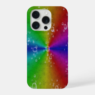 Rainbow in elephant skin leather optik with drops iPhone 15 pro case