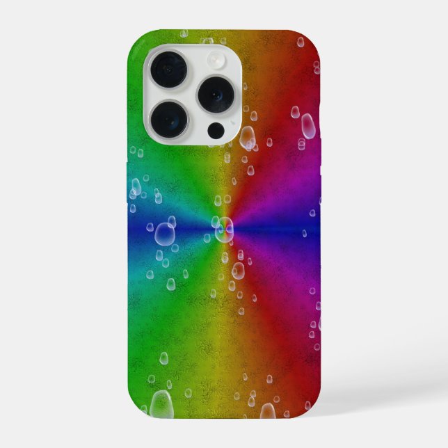 Rainbow in elephant skin leather optik with drops iPhone case (Back)